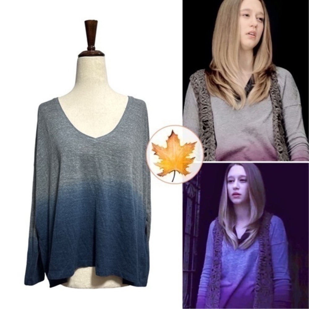 C&C California • Blue Ombré Dip Dye Triangle Drape Tee S ASO Violet Harmon